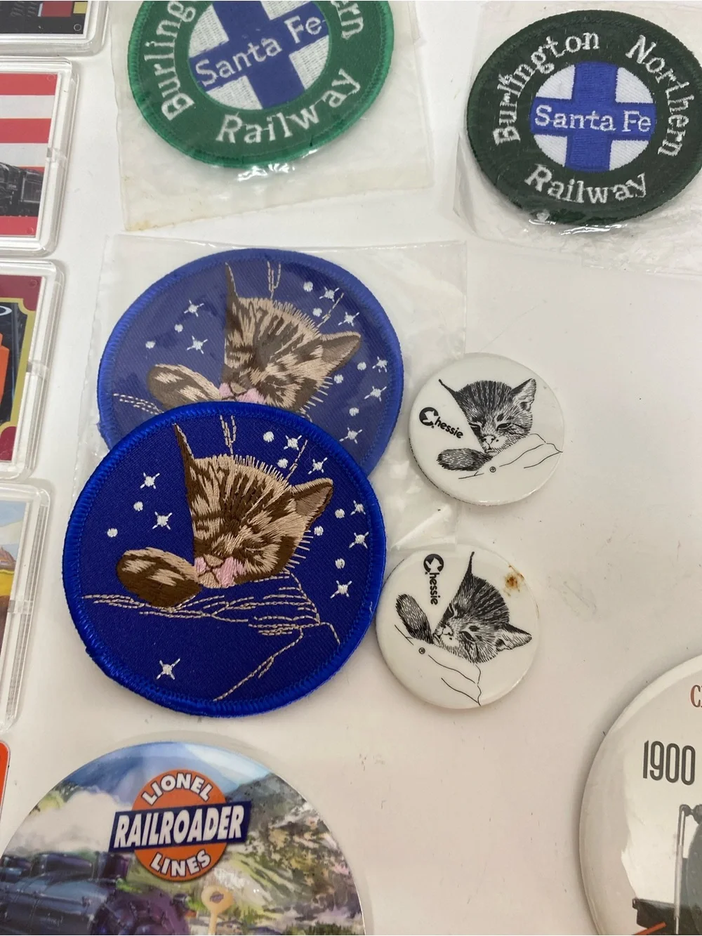 Railroad Train Themed Memorabilia  Lot of 28+ Patches Pinback Buttons Keychains